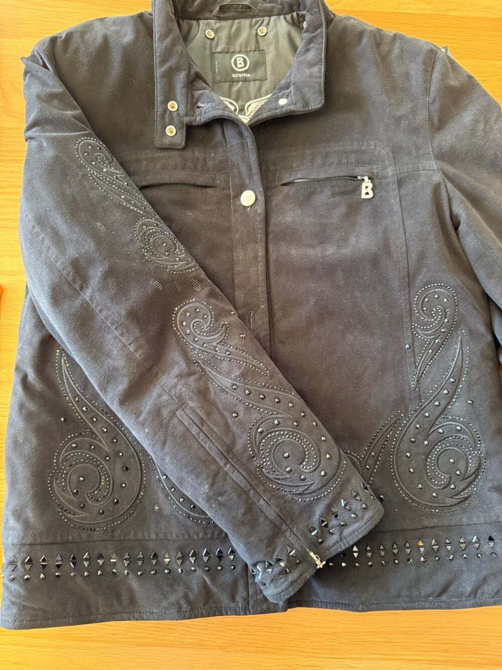 Rare VTG Bogner Goan Thylmann Deep Black Rhinestone Embroidered Jacket Size 10 - Picture 10 of 12